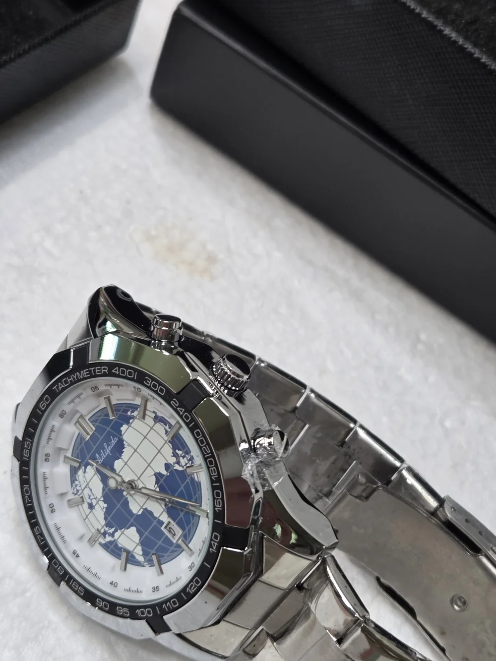 Automatic AILIFEIDA  Blue & Silver World Map Skeleton Mens Watch